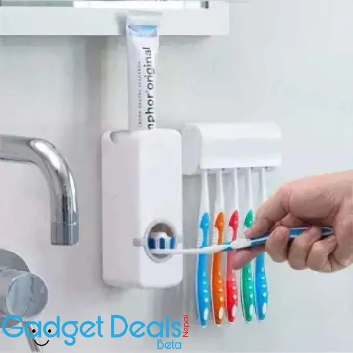 Automatic Universal Toothpaste Dispenser And 5 Tooth Brush Holder For Home Bathroom Acessories