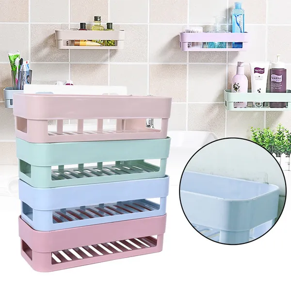 1 Piece Plastic Bathroom Kitchen Storage Organize Shelf Rack Bathroom Shelves Shower Caddy Basket with Wall Mounted