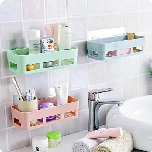 Plastic Bathroom Kitchen Storage Organize Shelf Rack Bathroom Shelves Shower Caddy Basket Wth Wall Mounted