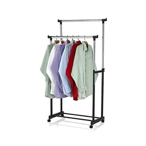 Double Pole Stainless Steel Cloth Drying Hanger And Organizer Rack With Wheel For Indoor & Outdoor