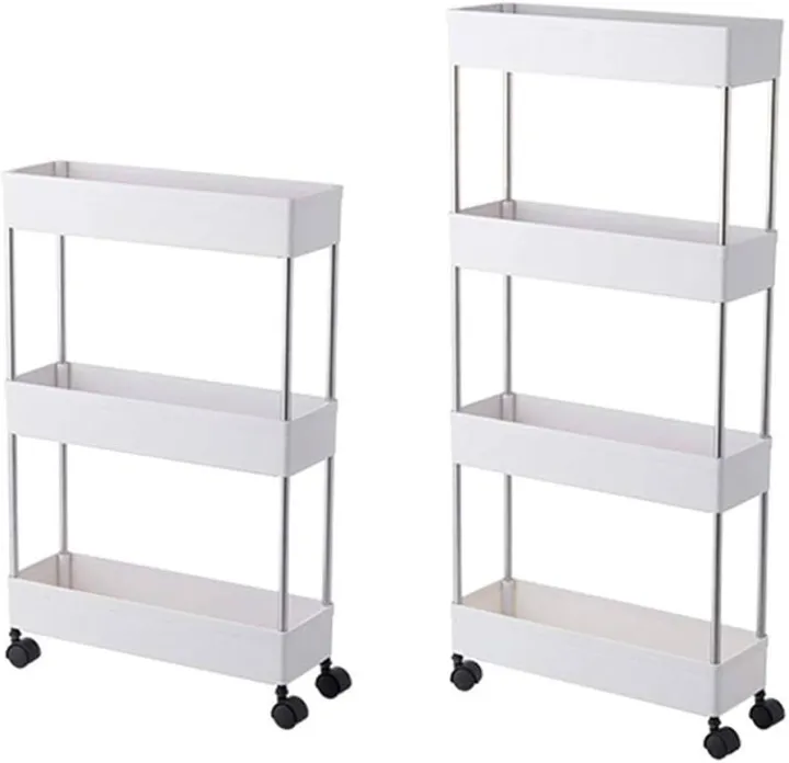 Multipurpose Slim Storage Space Saver Rack with Wheels in 3 and 4 Layers for Bathroom, Kitchen and Toilet