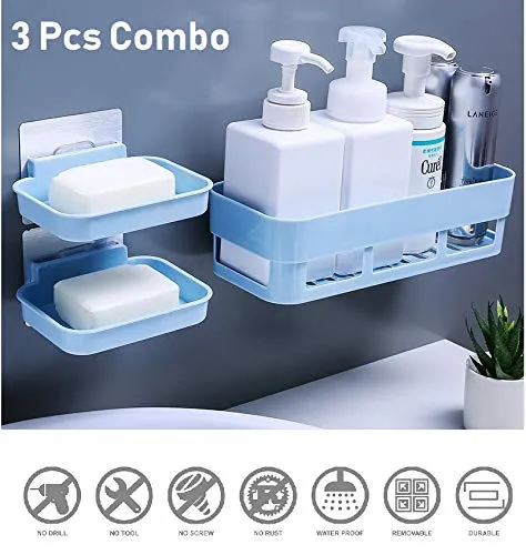 Combo Of 1 Plastic Multipurpose Kitchen Bathroom Shelf and 2 Soap Rack