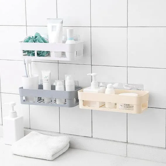 Self-Adhesive Plastic Bathroom Corner Rack: Storage Shelves, Soap Box Stand