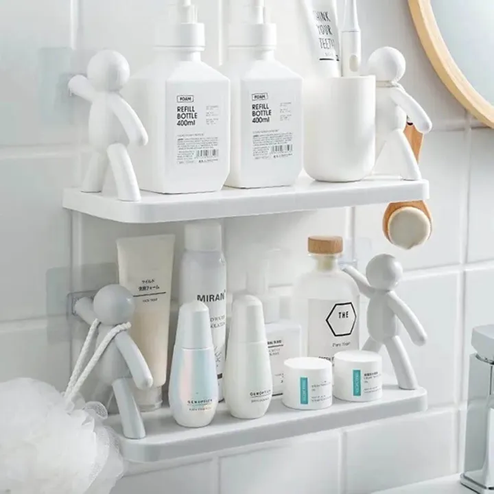 Multipurpose Plastic Bathroom Rack Kitchen Bathroom Shelf Wall Holder Storage Rack Organizer