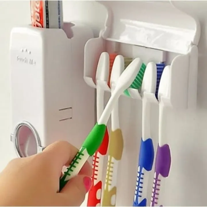 Auto Toothpaste Dispenser/Squeezer & Toothbrush Holder Set