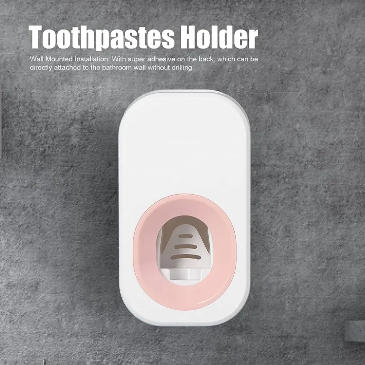 Automatic Toothpaste Squeezing Device Dispenser Wall Mounted Pink Blue