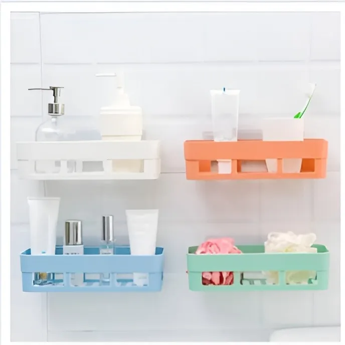 1 Piece Plastic Bathroom Kitchen Storage Organize Shelf Rack Bathroom Shelves Shower Caddy Basket with Wall Mounted