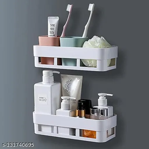 Wall Mount Multipurpose Plastic Bathroom Space Organizer- 2 Pcs