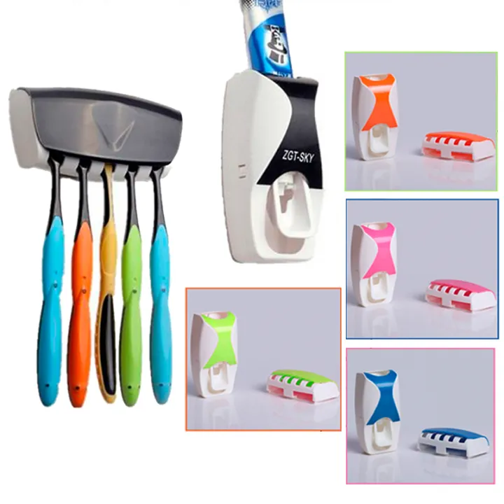 Plastic Automatic Toothpaste Dispenser With Tooth Brush Holder For Homes And Bathrooms