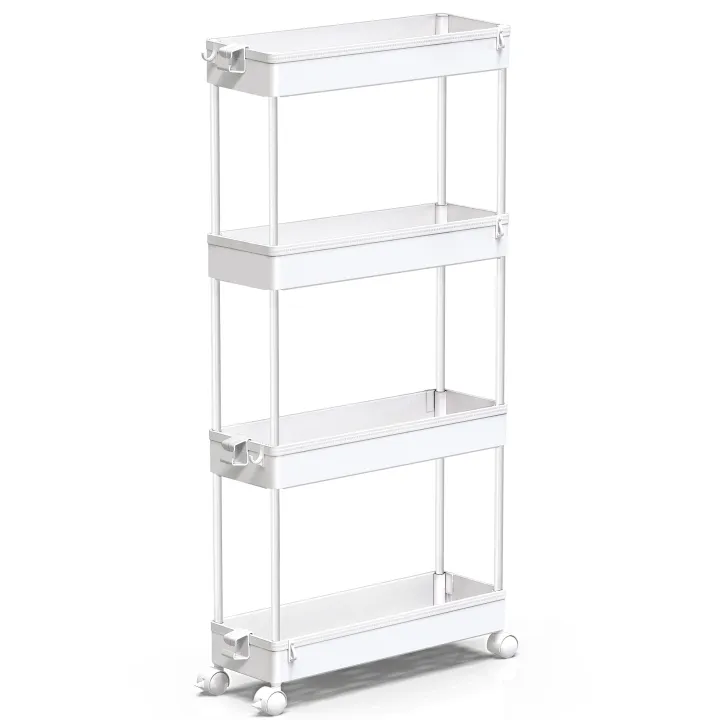 PFK 4 Tier Slim Space Keeper Storage Rack Organizer with Wheel