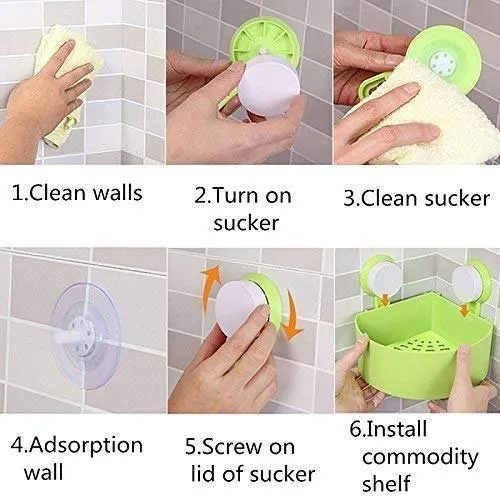 Bathroom and Kitchen Organizer Corner Shelf Triangle Plastic Soap Holder with Wall Mount Suction Cup