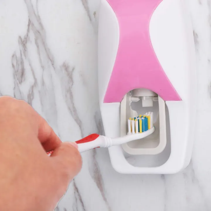 Toothpaste Dispenser Squeezer with Detachable 5 Hole Toothbrush Holder with Wall Mount Multicolour