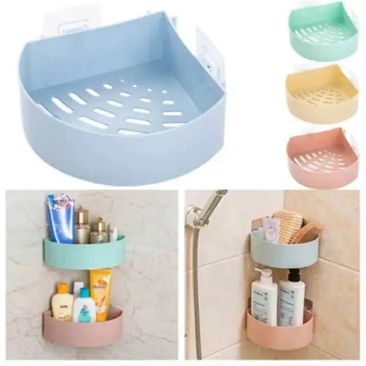 Wall Mounted Waterproof Corner Storage Rack Shampoo Organizer Bathroom Shelf