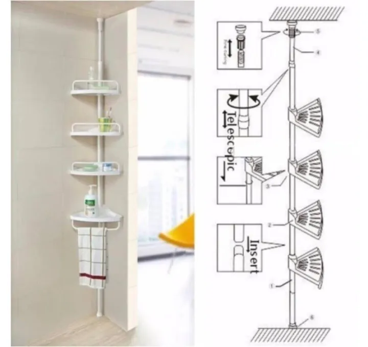 Multi Corner Shelf - No Tools 4 Tier Multi Use Corner Rack/ Shelf Holder Shelves Adjustable Storage Space Saver Organizer Bathroom, Toilet, Kitchen