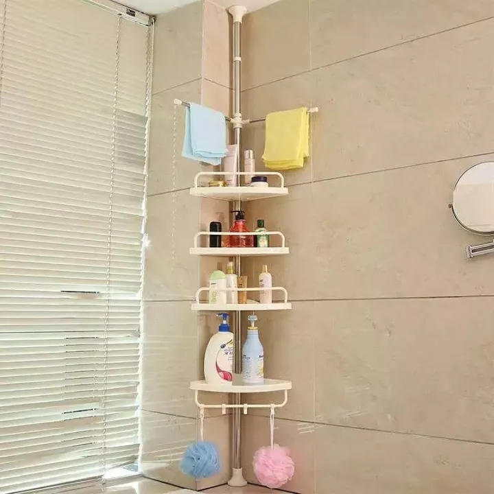 No Tools 4 Tier Multi Use Rack Corner Shelf Holder Shelves Adjustable Storage Space Saver Organizer Kitchen Bathroom Toilet